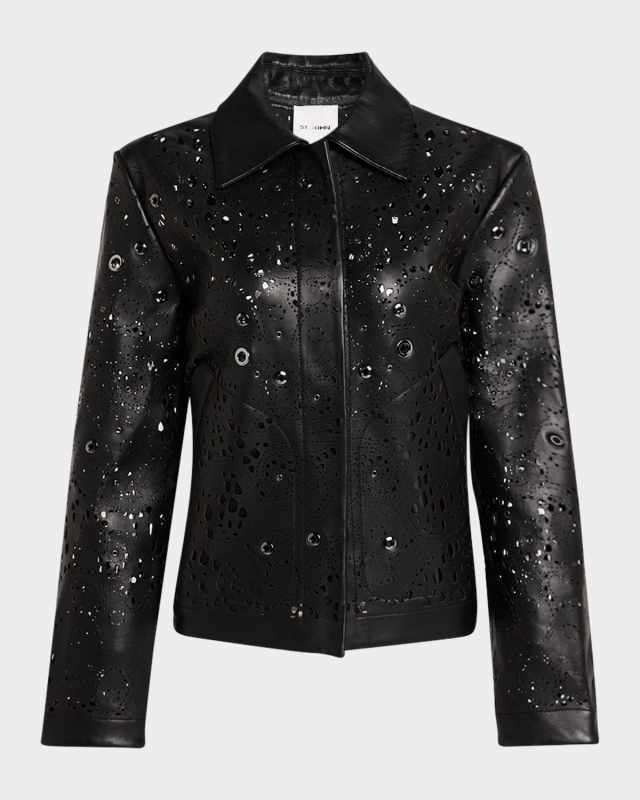 Lace Lasercut Leather Embellished Jacket
